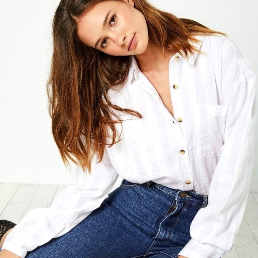 ROLLA'S Slouch White Striped Cotton Oversized Button Down Shirt